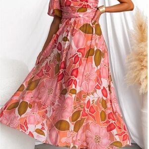 Floral Pink and Green Maxi Dress